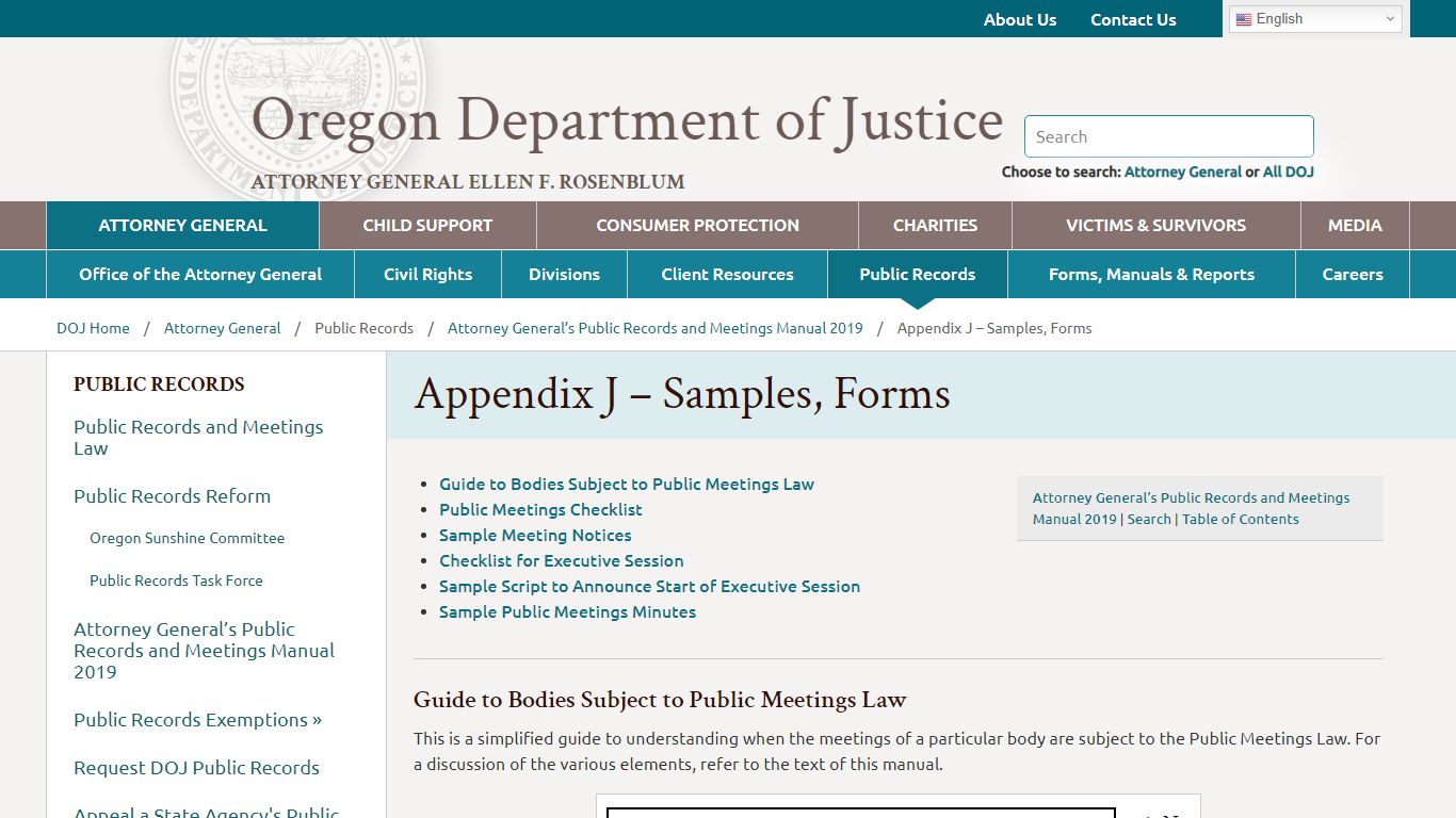 Appendix J – Samples, Forms - Oregon Department of Justice